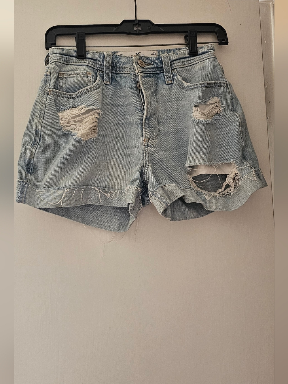 Hollister Light Blue Distressed Denim Cutoff Shorts
